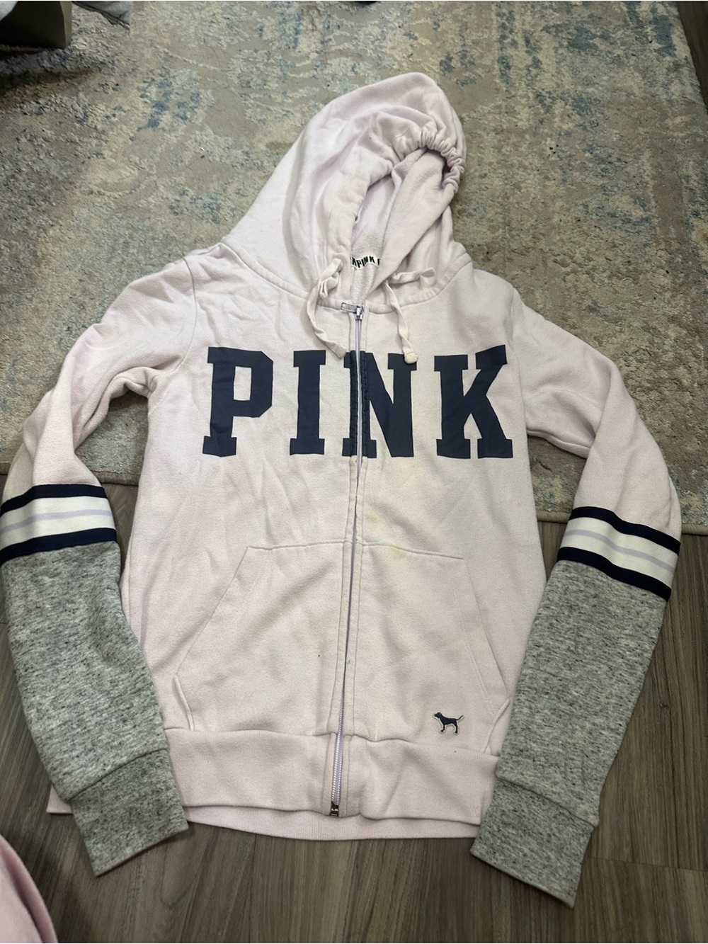PINK Victoria's Secret Light Pink Zip Hoodie with Gray Sleeve Cuffs